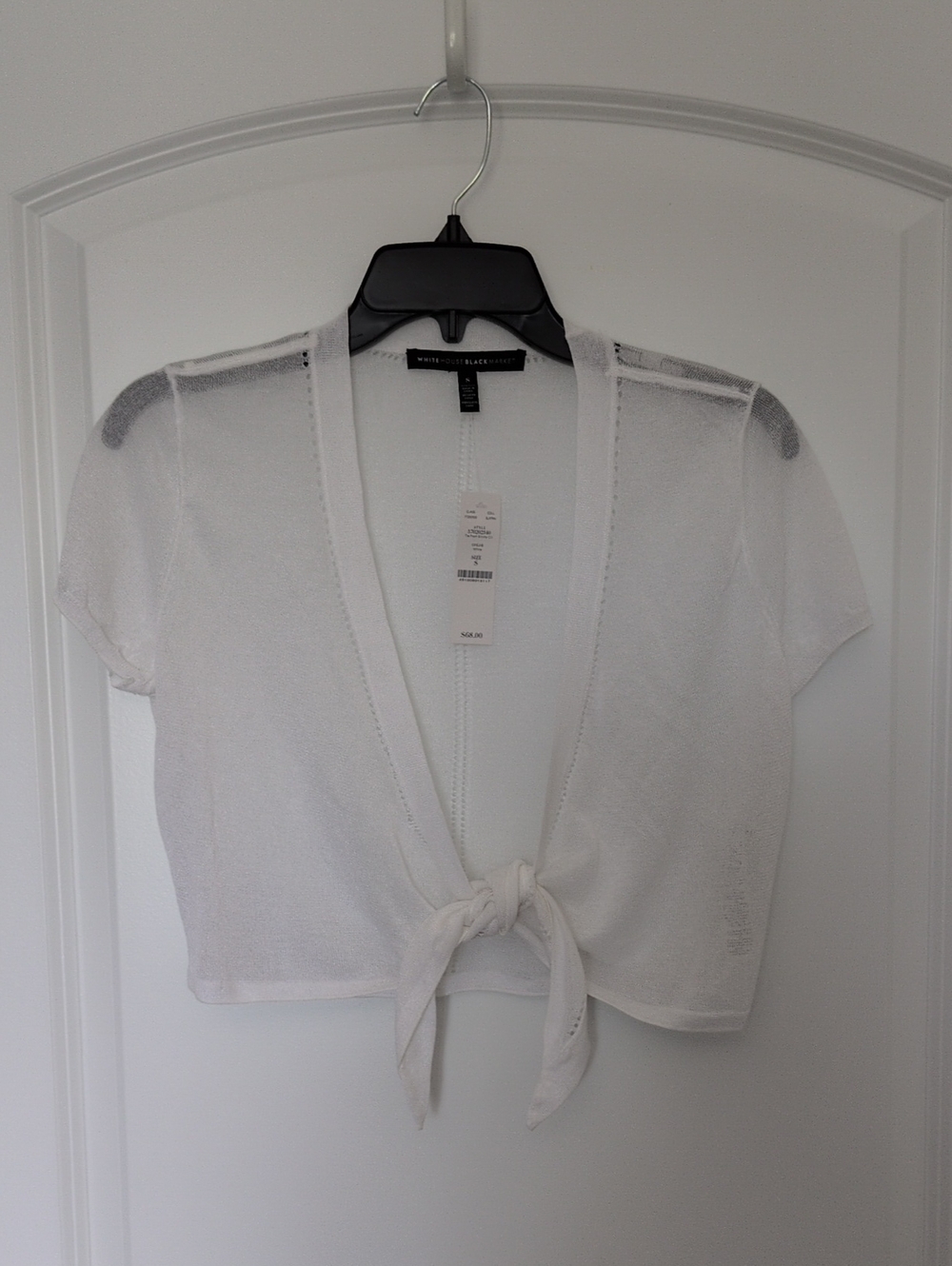 White House Black Market White Tie-Front Sheer Crop Cardigan